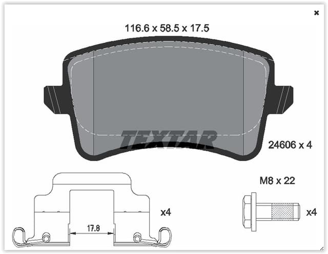 TEXTAR ARKA BALATA A4-A5-Q5 09 > OEM: 8K0698451-8K0698451A-WVA24606 - TEXTAR 2460602 kodlu oto yedek parça