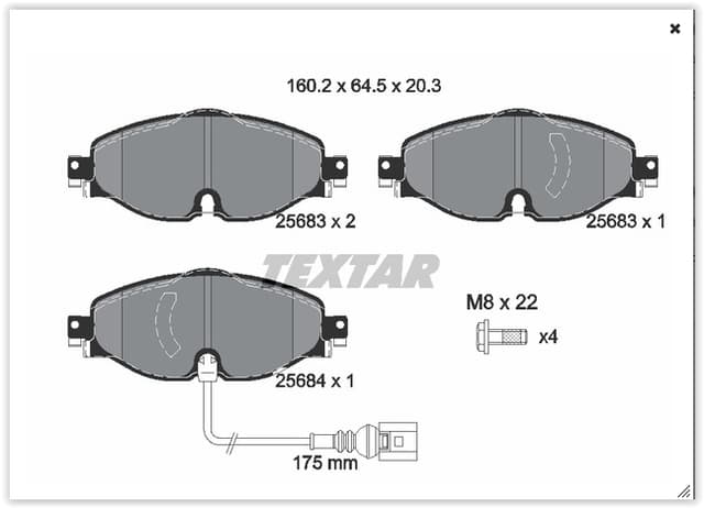 TEXTAR ÖN BALATA GOLF7-A3-LEON-TIGUAN-PASSAT-OCTAVIA-SUPERB 12 > OEM: 8V0698151-2K5698151-5Q0698151B - TEXTAR 2568301 kodlu oto yedek parça