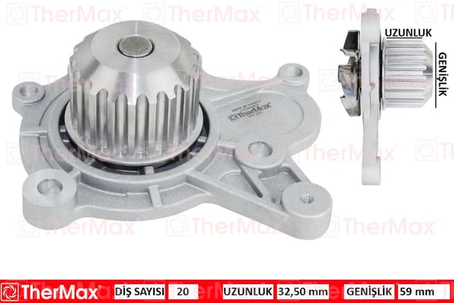 THERMAX DEVİRDAİM SU POMPASI HYUNDAI ACCENT GETZ 1.5L D3EA CRDİ 02-05 / SANTAFE 2.2L CRDİ 06-09 / SONATA 2.0L D4EA CRDİ DİZEL 06-11 2510027000-2510027010 OEM: 2510027000-2510027010 - THERMAX T01.311 kodlu oto yedek parça