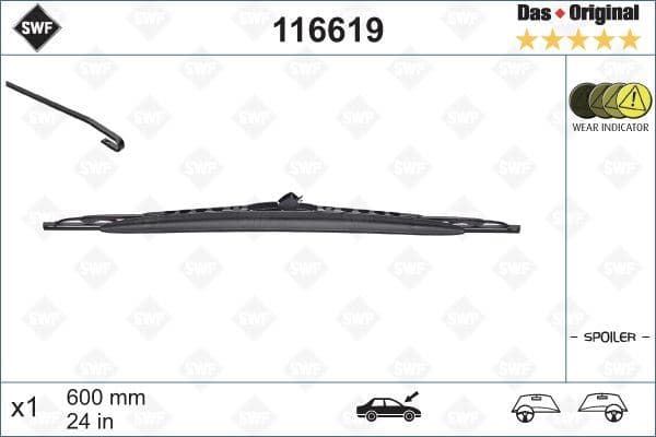 VALEO SİLECEK SWF 60cm x1 SPOİLERLİ VECTRA C -BMW X5 406 VOLVO S60 S80 MEGAN II VANEO 61618403033-76620S5SG01-76620S6DG01 OEM: 61618403033-76620S5SG01-76620S6DG01 - VALEO 116619 kodlu oto yedek parça