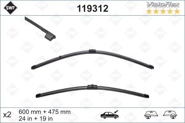 VALEO SILECEK SUPURGESI TAKIMI 600mm / 475mm BMW E90 E91 SWF OEM: 61610427668 - VALEO 119312 kodlu oto yedek parça
