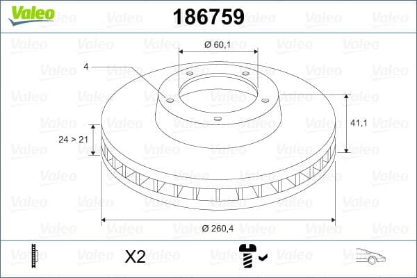 VALEO ÖN FREN AYNASI CORSA C - COMBO C 01 11 MERIVA A 03 10 TIGRA 04 09 260x24x4DL HAVALI 95526646-569000-9127967-9196050 OEM: 95526646-569000-9127967-9196050 - VALEO 186759 kodlu oto yedek parça
