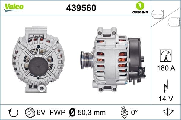VALEO ALTERNATOR 14V 180A BMW E60 E61 E87 E90 E91 E92 E63 E64 E65 E66 G32 OEM: 12317521178 - VALEO 439560 kodlu oto yedek parça