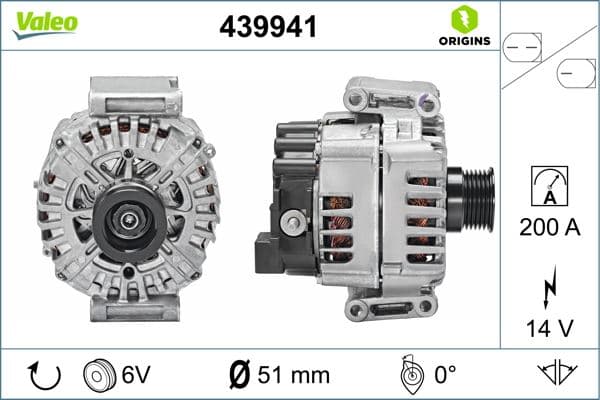 VALEO ALTERNATOR 14V 200A MERCEDES W205 C218 W212 C207 C253 W447 B906 A0009062822 OEM: A0009062822 - VALEO 439941 kodlu oto yedek parça