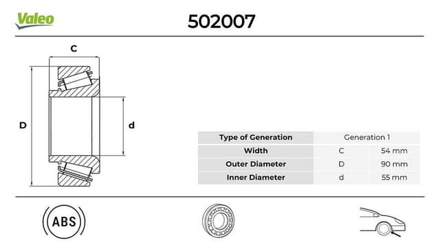 VALEO ÖN TEKER RULMANI FIAT DUCATO 06 CITRO N JUMPER II 06 PEUGEOT BOXER 06 54x90x55 OEM: 1606374680-51745702-3326.71 - VALEO 502007 kodlu oto yedek parça