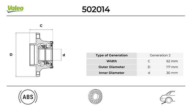 VALEO ARKA TEKER PORYASI RULMANLI DOBLO-BIPPER-NEMO-TEMPRA-MAREA-PALIO-SIENA-PUNTO-FIORINO-LINEA ABS Lİ 30x117x61.7 OEM: 1606635380-46512973-71714463 - VALEO 502014 kodlu oto yedek parça