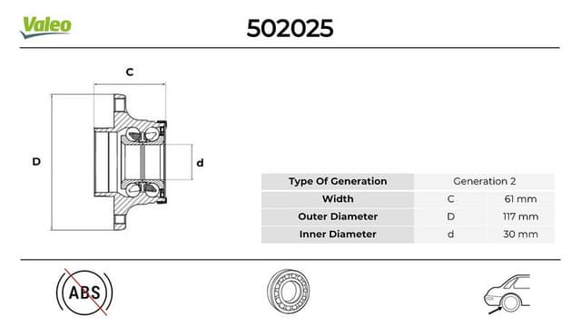 VALEO ARKA TEKER PORYASI RULMANLI TEMPRA-DOBLO-PALIO-ALBEA-MAREA ABS SİZ 4 BİJON 30x117x61.7 OEM: 71714477-71737612-51754192-07787124 - VALEO 502025 kodlu oto yedek parça