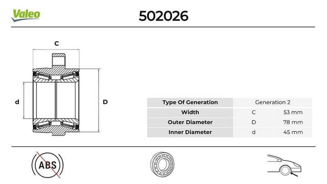 VALEO ÖN TEKER BİLYASI PORYALI TRANSIT V184 00 06 ABS LI 45x115x53 BTF1125B OEM: YC152B663AF-1C1J1K018AA-4052783 - VALEO 502026 kodlu oto yedek parça