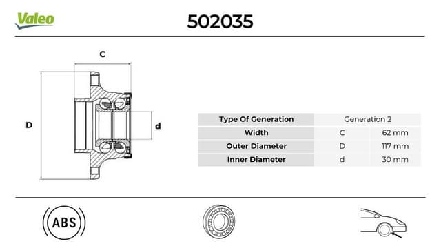VALEO ARKA TEKERLEK PORYASI FIAT EGEA 16 ABS Lİ 62x30x117 5 BİJON OEM: 51754196-52178843-60656090 - VALEO 502035 kodlu oto yedek parça