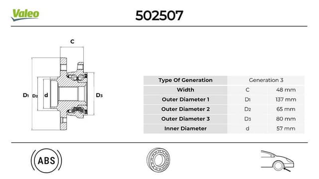 VALEO ON TEKERLEK PORYASI VW Caddy 1.9 2004-02-2010-08 OEM: 1K0498621-5K0498621A-8V0498625 - VALEO 502507 kodlu oto yedek parça