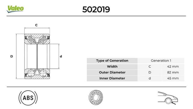 VALEO ON TEKER RULMANI KIT FOCUS III 11 17 KUGA I-II 08 14 YENI CONNECT 14 ABS LI OEM: 8V411K018AB-8V411K018AA-8V411215BC - VALEO 502529 kodlu oto yedek parça