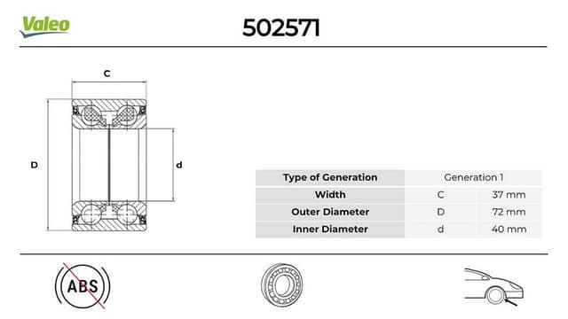 VALEO ON/ARKA TEKERLEK RULMANI SET VW Polo Classic 1.6 1997-09-2001-09 OEM: 357498625C-357407625E-357407625A - VALEO 502571 kodlu oto yedek parça