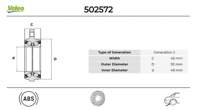 VALEO TEKER RULMANI ARKA BMW F07 F10 F11 F18 F06 F12 F13 F01 F02 F04 OEM: 33406850159 - VALEO 502572 kodlu oto yedek parça