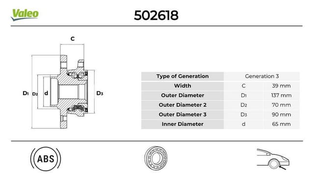 VALEO ÖN TEKER PORYASI RULMANLI VECTRA C 1.6 16V-1.9 CDTI-2.0 DTI-3.0 CDTI-SIGNUM 1.9 CDTI ABS Lİ 5 BİJON OEM: 1603255-1603295-93178661-93186388 - VALEO 502618 kodlu oto yedek parça