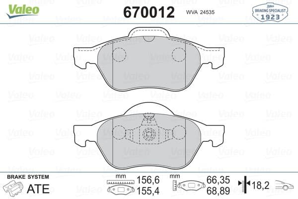 VALEO ÖN BALATA MEGANE II 02 SCENIC II 02 CLIO III 05 1.5dCi 1.6 16V 2.0 16V OEM: 410601237R-7701209100-WVA24535 - VALEO 670012 kodlu oto yedek parça