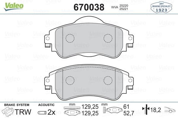 VALEO ÖN FREN BALATASI CITROEN C4 B7 1.4 VTI 09 C4 1.6 HDI 11/2009 DS4 1.6 HDI 1. 4.2011 4254.A9 OEM: 4254.A9 - VALEO 670038 kodlu oto yedek parça