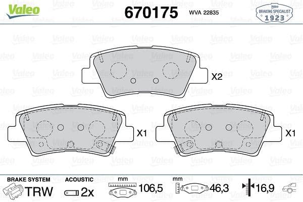VALEO ARKA FREN BALATASI OPEL INSIGNIA B 17 16 1684934080-13517515-13595651 OEM: 1684934080-13517515-13595651 - VALEO 670175 kodlu oto yedek parça