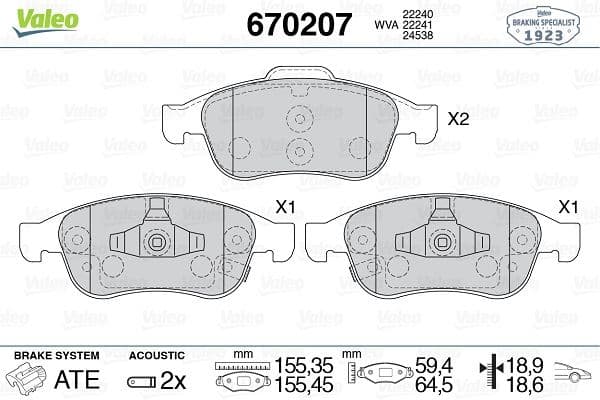 VALEO ÖN BALATA FIAT 500X 15 JEEP RENEGADE SUV 14 77367213-77367369 OEM: 77367213-77367369 - VALEO 670207 kodlu oto yedek parça