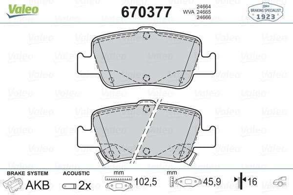 VALEO ARKA FREN BALATA TOYOTA AURIS. COROLLA 1.33L 1.6L 1NR-FE 1ZR-FAE NRE180 ZRE181 ZRE185 12- 1.4L 1ND-FTV D-4D NDE150 NDE180 07- OEM: 0446602180-0446602170-0446602181 - VALEO 670377 kodlu oto yedek parça