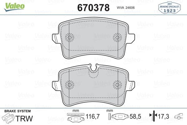VALEO ARKA BALATA A4-A5-Q5 09 GDB1765 OEM: 8K0698451-8K0698451A-WVA24606 - VALEO 670378 kodlu oto yedek parça