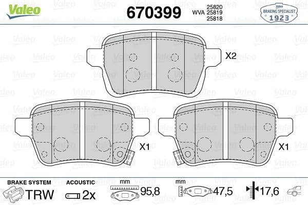 VALEO ARKA FREN BALATASI OPEL CORSA E 14 19 ADAM 14 19 15 JANT RPO J67 FIAT EGEA 16 500L 13 264mm 95517078-1605285-77367914-77366595 OEM: 95517078-1605285-77367914-77366595 - VALEO 670399 kodlu oto yedek parça
