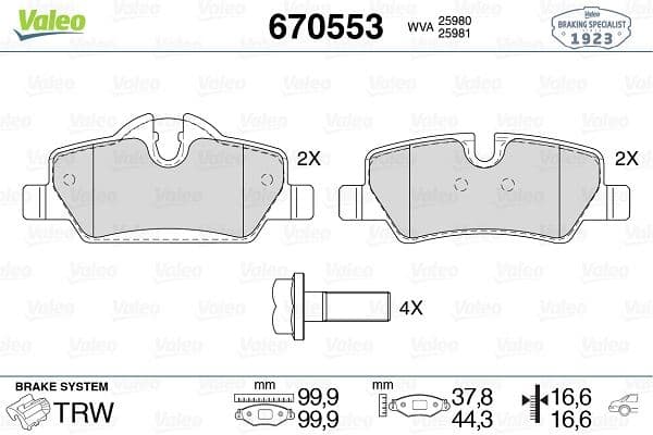 VALEO FREN BALATASI ARKA MINI F55 F56 F57 OEM: 34216871299 - VALEO 670553 kodlu oto yedek parça