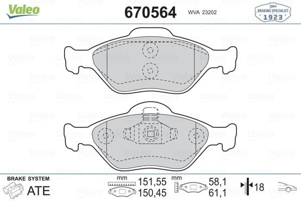 VALEO ÖN BALATA FIESTA 1.4TDCİ ABSLİ 00 FUSION 02 MAZDA 121 96 MAZDA 2 03 TAMT2K021FSTL-YS6J2K021DC-WVA23202 OEM: TAMT2K021FSTL-YS6J2K021DC-WVA23202 - VALEO 670564 kodlu oto yedek parça