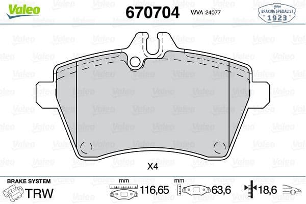 VALEO FREN BALATASI ON MERCEDES W169 W245 A1694202020 OEM: A1694202020 - VALEO 670704 kodlu oto yedek parça