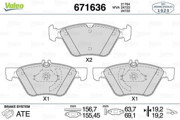 VALEO FREN BALATASI ON MERCEDES W210 W211 S211 C208 A208 A0044200720 OEM: A0044200720 - VALEO 671636 kodlu oto yedek parça