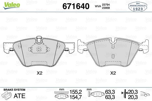VALEO FREN BALATASI ÖN BMW E60 E87 E90 F10 34116763617 34116763618 OEM: 34116763617 34116763618 - VALEO 671640 kodlu oto yedek parça