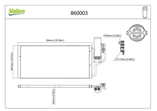 VALEO KLİMA RADYATÖRÜ KONDENSERİ KURUTUCU İLE COMBO-CORSA C 1.3CDTI-1.7CDTI 03> 548x261x16 OEM: 93177423-1850093-13106020 - VALEO 860003 kodlu oto yedek parça