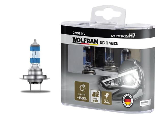 WOLFRAM AMPUL 12V H7 55 PX26d NIGHT VISION 150 FAZLA 20 BEYAZ IŞIK  - WOLFRAM 22197 NV kodlu oto yedek parça