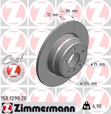 ZIMMERMANN FREN DISKI ARKA BMW X5 E53 00 06 34216859678-34216794299 OEM: 34216859678-34216794299 - ZIMMERMANN 150.1299.20 kodlu oto yedek parça