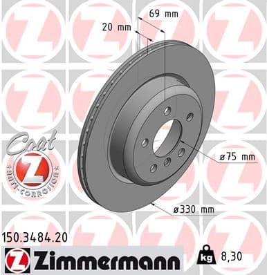 ZIMMERMANN FREN DISKI ARKA BMW F10 F11 34216775287 OEM: 34216775287 - ZIMMERMANN 150.3484.20 kodlu oto yedek parça