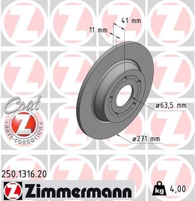 ZIMMERMANN ARKA FREN DISK AYNA FOCUS IV 17 0986479F78-DF6556 JX612A315AEA-2196429 OEM: JX612A315AEA-2196429 - ZIMMERMANN 250.1316.20 kodlu oto yedek parça