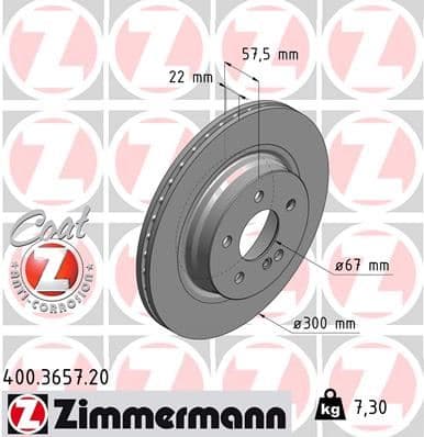 ZIMMERMANN FREN DISKI ARKA MERCEDES W204 S204 C207 A207 A0004231212 OEM: A0004231212 - ZIMMERMANN 400.3657.20 kodlu oto yedek parça