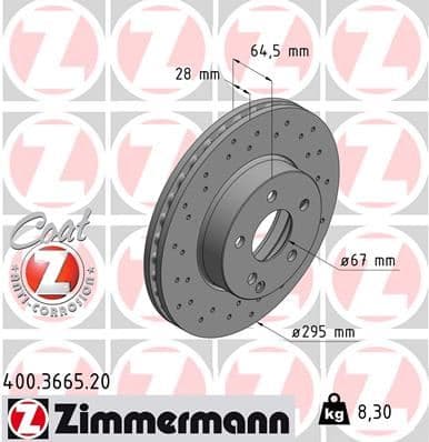 ZIMMERMANN FREN DISKI ON MERCEDES C-CLASS AMG W204 S204 C204 A2044213612 OEM: A2044213612 - ZIMMERMANN 400.3665.20 kodlu oto yedek parça