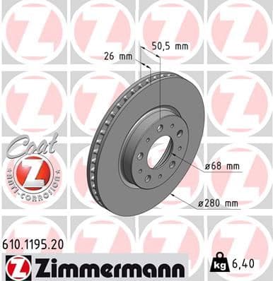 ZIMMERMANN ÖN FREN AYNASI VOLVO 850 91-97 -S70-C70-V70-960-2.0-2.5-2.5 20V-2.5TDI 97 280x26x5DLxHAVALI 986478603-DF2671 271788-31262092-272312 OEM: 271788-31262092-272312 - ZIMMERMANN 610.1195.20 kodlu oto yedek parça
