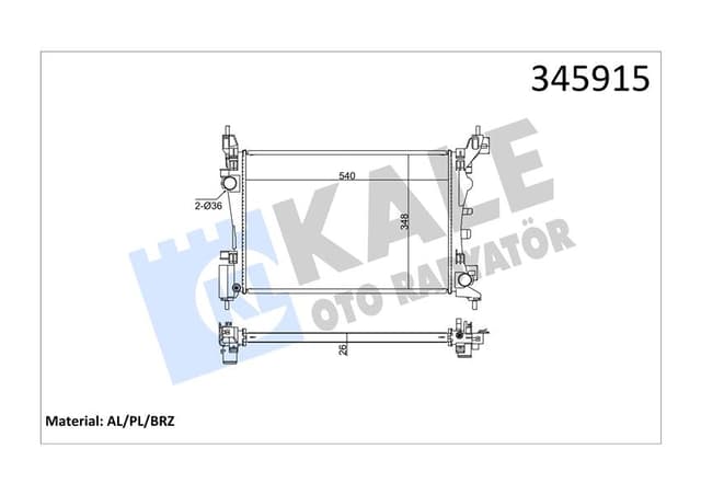 KALE-RADYATOR SU RADYATÖRÜ FIAT PUNTO-FIORINO-QUBO 1.2 1.4 1.4 16V 05 MT AC NAC BRAZING 540x348x26 OEM: 51864284-55700447 - KALE 345915 kodlu oto yedek parça