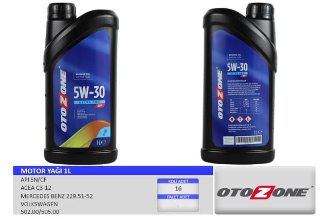 OTOZONE MOTOR YAĞI 5W30 1 LT ULTRA PRO PARTİKÜLLÜ-DPF TAM SENTETİK API SN/CF OEM: 5W30 - OTOZONE CYAG2131 kodlu oto yedek parça