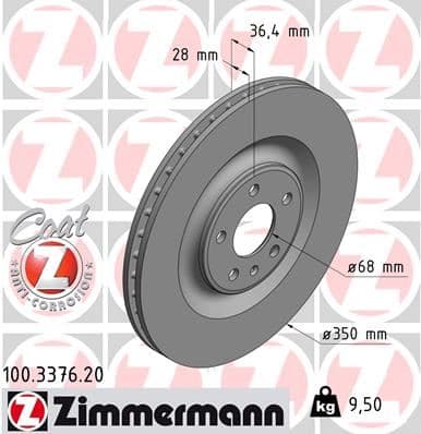 ZIMMERMANN FREN DİSKİ ARKA KAPLAMALI HAVALI TOUAREG-A6-A7-A8-Q8-E TRON 986479E41-DF6750S 4M0615601J-4M0615601P OEM: 4M0615601J-4M0615601P - ZIMMERMANN 100.3376.20 kodlu oto yedek parça