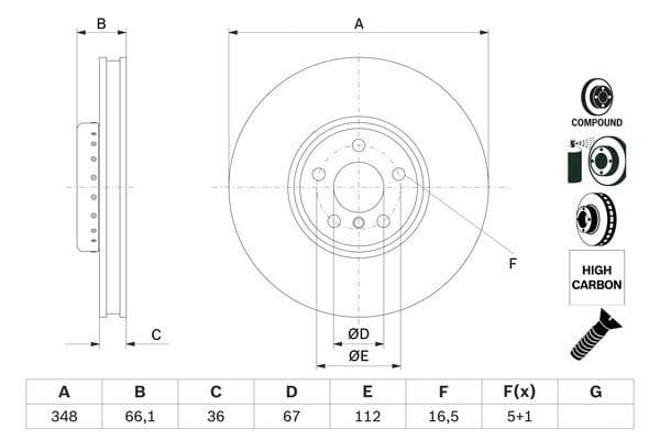 BOSCH FREN DISKI ON SOL BMW G20 G22 G30 G32 G11 G12 G15 G16 G01 G02 G05 G07 Z4 iX I20 YUKSEK KARBONLU KAPLAMALI OEM: 34116860911-34106880075 - BOSCH 0986479F58 kodlu oto yedek parça