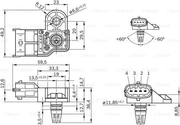 BOSCH 0281006171 TURBO BASINÇ SENSÖRÜ BRAVO II 1.4 LPG-PANDA 1.2 LPG 09 > IDEA 1.4 03 > STILO 1.4 05 > OEM: 55240726-77365691-223650754R - BOSCH 026123001U kodlu oto yedek parça