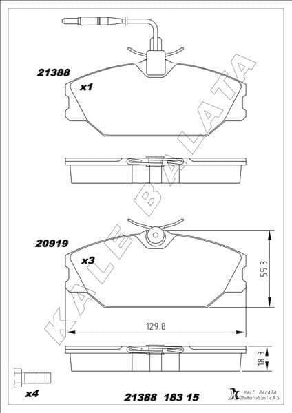 KALE-BALATA BALATA ÖN 25-ESPACE II-MEGANE I-LAGUNA I-SCENIC-SAFRANE I-II-SPORT SPİDER 93 - OEM: 32321800-6000008895-7701203730 - KALE 21388 183 15 ANS KD13 kodlu oto yedek parça