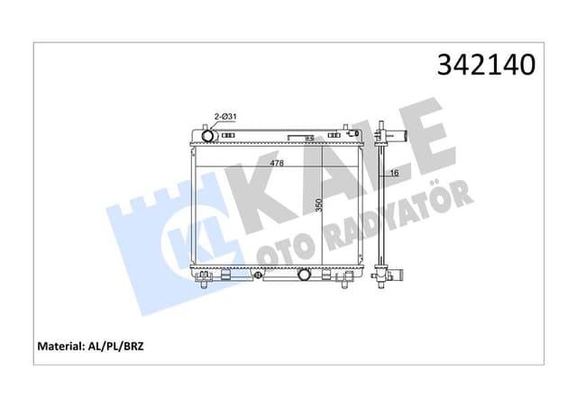 KALE-RADYATOR RADYATÖR TOYOTA TOYOTA YARIS AL-PL-BRZ OEM: 164000N050 - KALE 342140 kodlu oto yedek parça