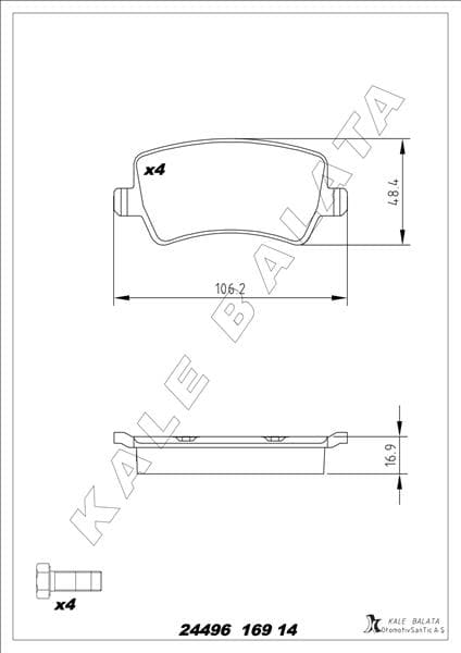 KALE-BALATA ARKA FREN BALATASI S-MAX 09 06 GALAXY III 06 VOLVO S60 10 S80 06 V60 -V70 06 XC60 08 XC70 06 OEM: 6G912M008FD-30794554-LR027129 - KALE 24496 169 14 MSH KD11 kodlu oto yedek parça