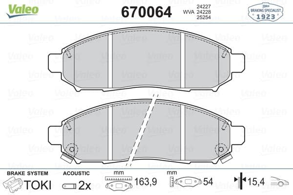 VALEO FREN BALATASI ÖN RENAULT KOLEOS 08 NISSAN NAVARA 2.5L YD25DDTi D40 4x2 4x4 10- / PATHFINDER 2.5L YD25DDTi DCi R51 17MM 410603072R-41060CC090-D1060EJ20A OEM: 410603072R-41060CC090-D1060EJ20A - VALEO 670064 kodlu oto yedek parça