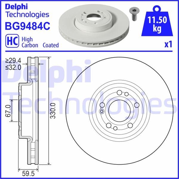 DELPHI FREN DISKI ON MERCEDES GLE-CLASS V167 18 21 OEM: A1674210601 - DELPHI BG9484C kodlu oto yedek parça