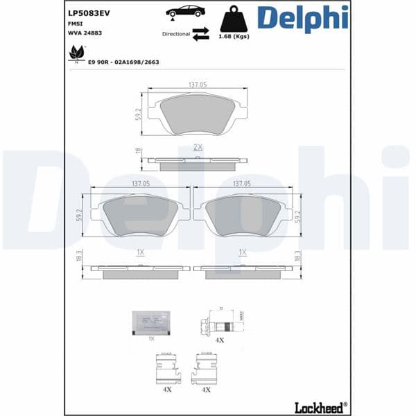 DELPHI ÖN FREN BALATASI CORSA F 19> CROSSLAND 17> MOKKA 20> C3 II-III-AIRCROSS 09> C4 14> 208 19> 2008 19> DS3 15> 15 İNÇ 283mm OEM: 9866880680-1647863580-1617293780 - DELPHI LP5083EV kodlu oto yedek parça
