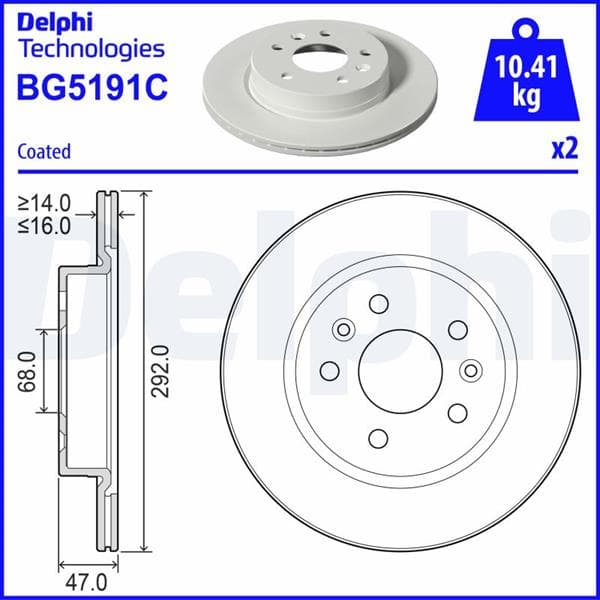 DELPHI ARKA FREN DISKI RENAULT MEGANE E TECH 23 AUSTRAL 23 NISSAN QASHQAI III J12 23 292x16x5 delik HAVALANDIRMALI OEM: 432066RN0A-440A04949R-4320600Q1B - DELPHI BG5191C kodlu oto yedek parça
